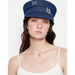 Crystal-Embellished Denim Baker Boy Cap