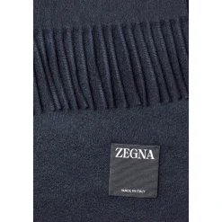 Dark Blue Cashmere Scarf Fringed