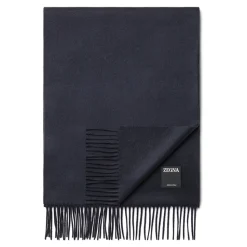 Dark Blue Cashmere Scarf Fringed