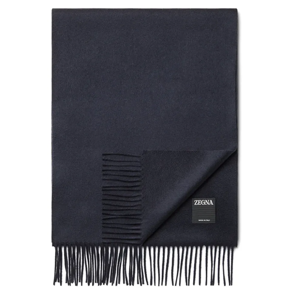 Dark Blue Cashmere Scarf Fringed