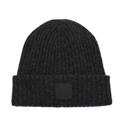 Dark Ribbed Wool Beanie with Logo