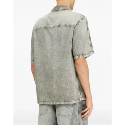 Denim Short-Sleeve Shirt with Concealed Front