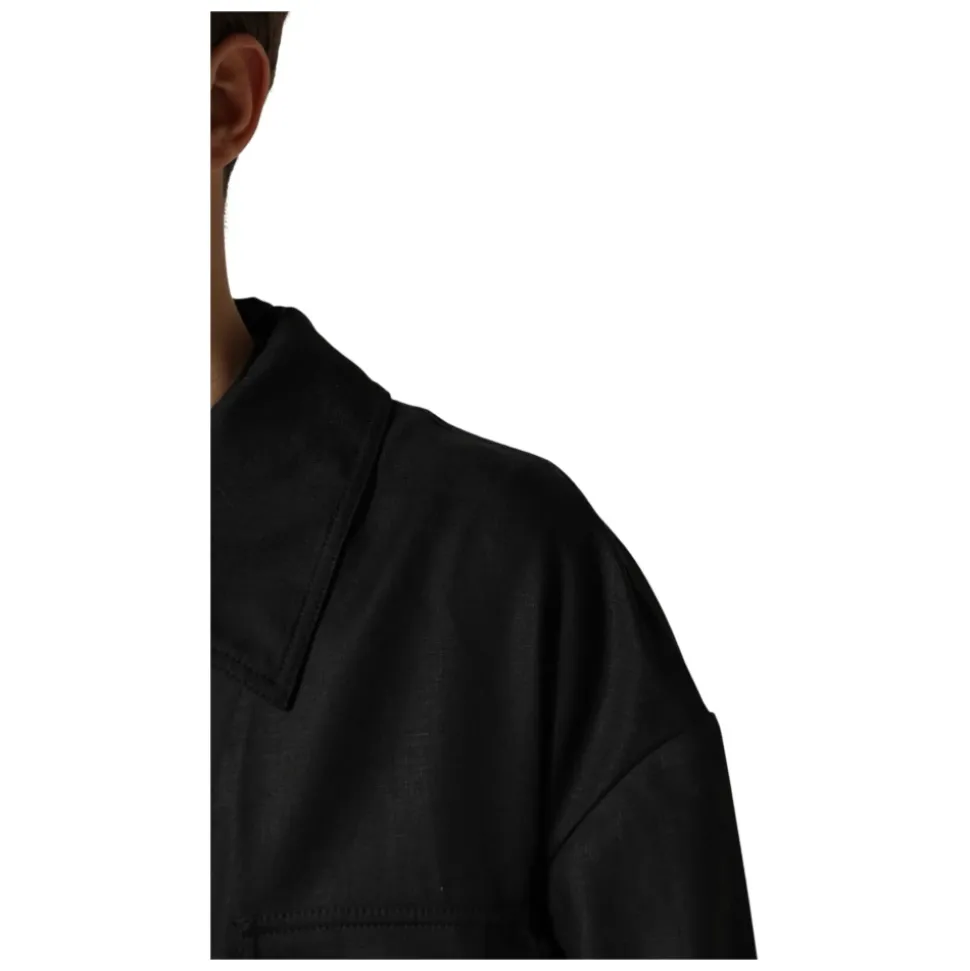 Dolce & Gabbana Black Pockets Collared Trench Coat Jacket