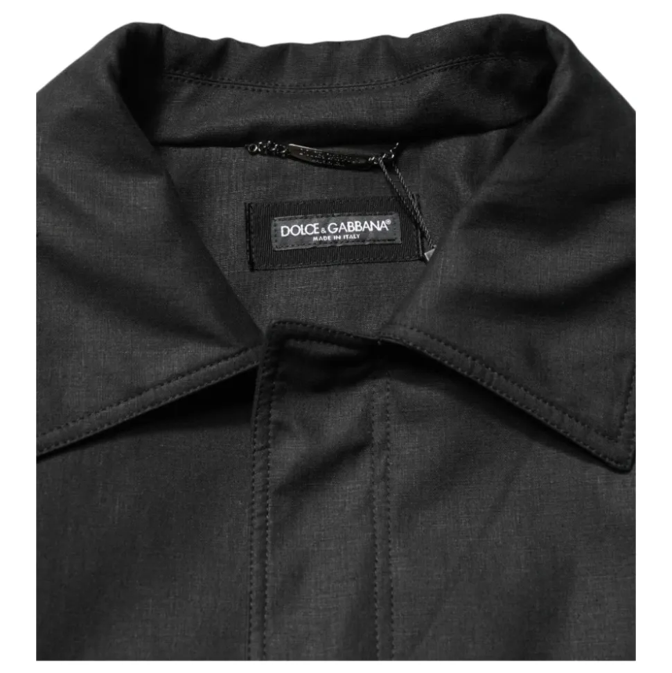 Dolce & Gabbana Black Pockets Collared Trench Coat Jacket