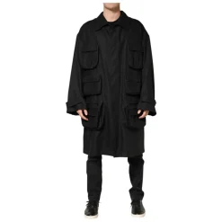 Dolce & Gabbana Black Pockets Collared Trench Coat Jacket