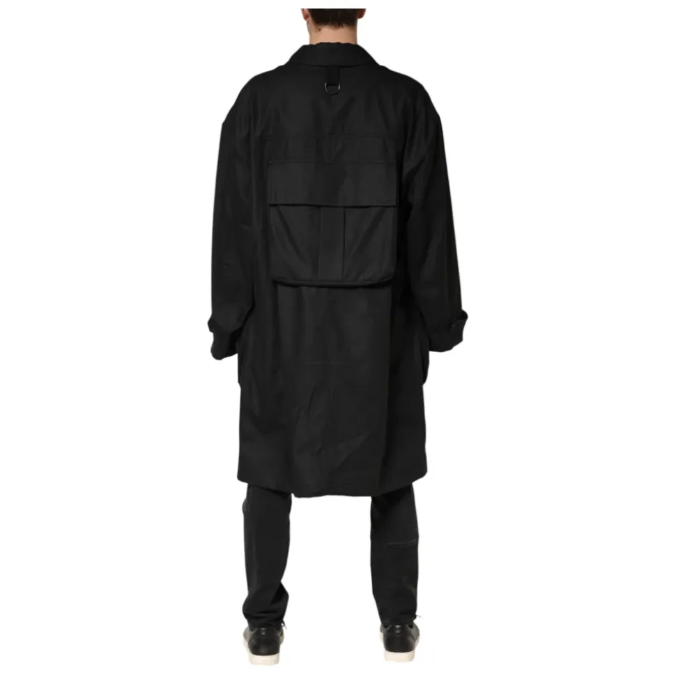 Dolce & Gabbana Black Pockets Collared Trench Coat Jacket