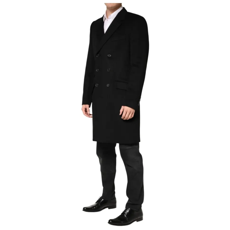 Dolce & Gabbana Black Wool Double Breasted TrenchCoat Jacket
