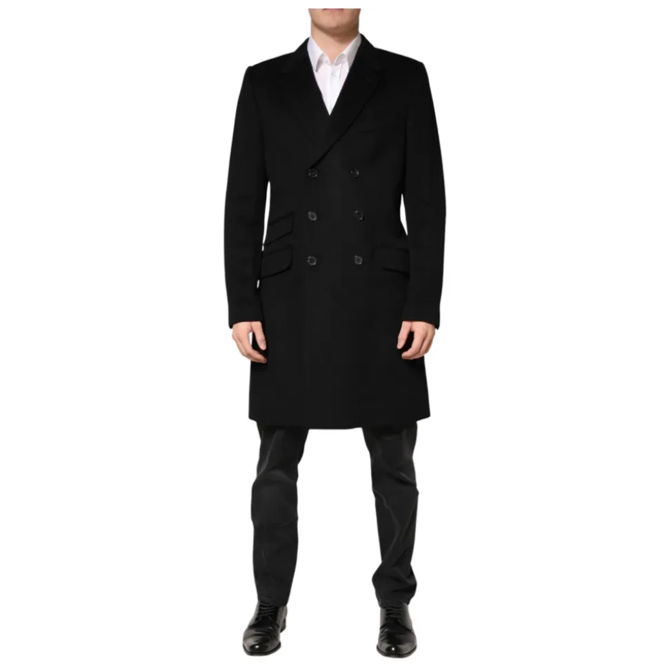 Dolce & Gabbana Black Wool Double Breasted TrenchCoat Jacket
