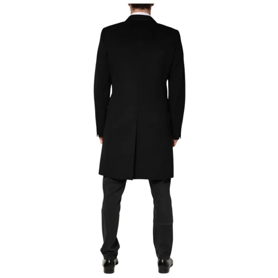 Dolce & Gabbana Black Wool Double Breasted TrenchCoat Jacket