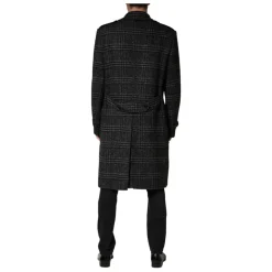 Dolce & Gabbana Grey Double Breasted Plaid Wool Coat Jacket
