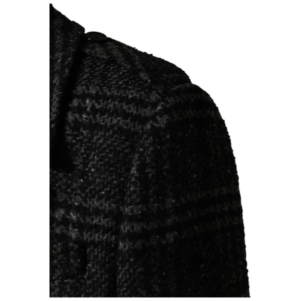 Dolce & Gabbana Grey Double Breasted Plaid Wool Coat Jacket
