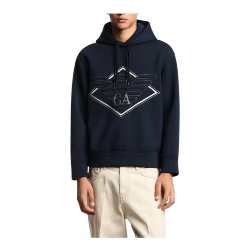 Double-jersey Hooded Sweatshirt with Oversized Eagle Embroidery