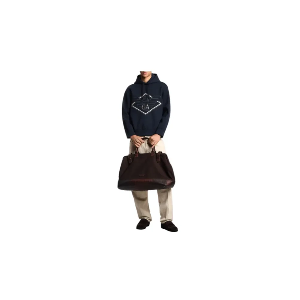 Double-jersey Hooded Sweatshirt with Oversized Eagle Embroidery