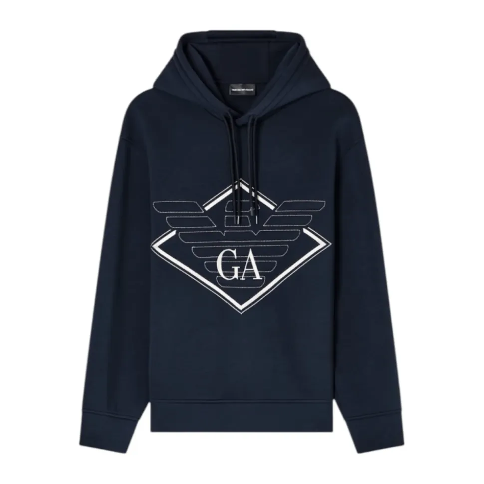 Double-jersey Hooded Sweatshirt with Oversized Eagle Embroidery