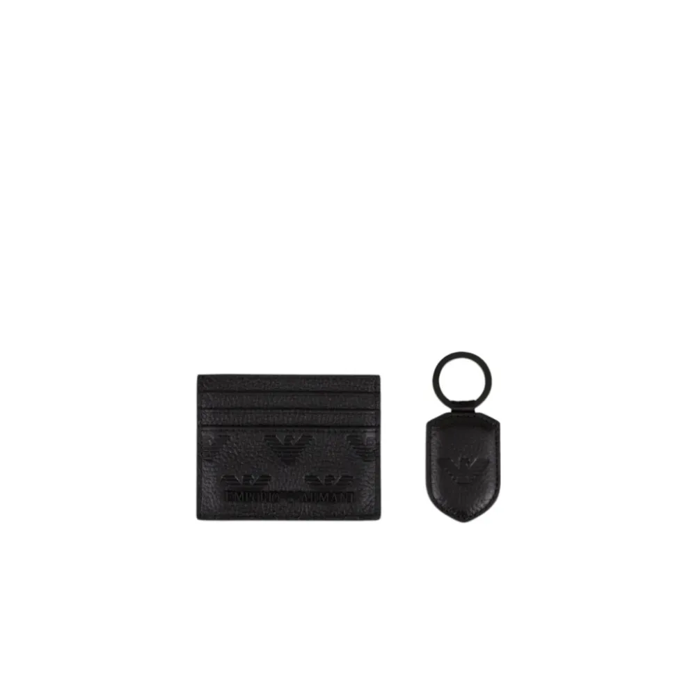Embossed Eagle Leather Cardholder and Keychain Set
