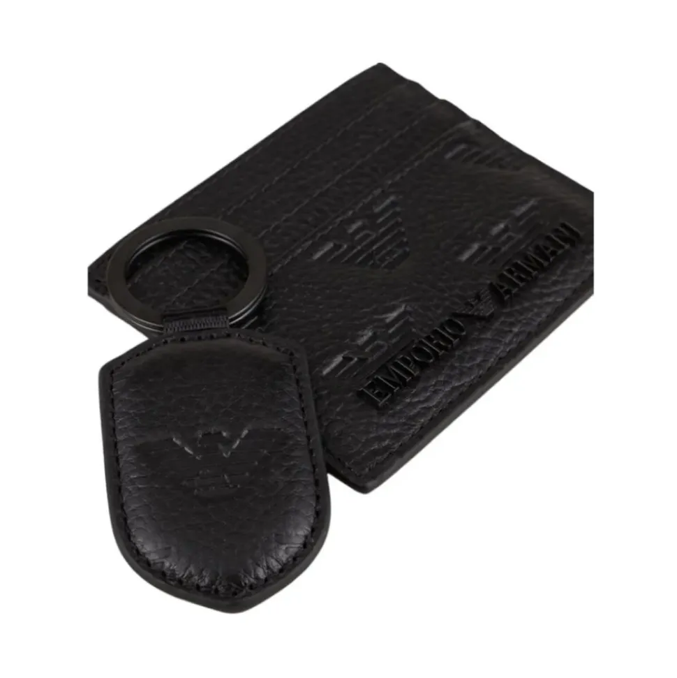 Embossed Eagle Leather Cardholder and Keychain Set