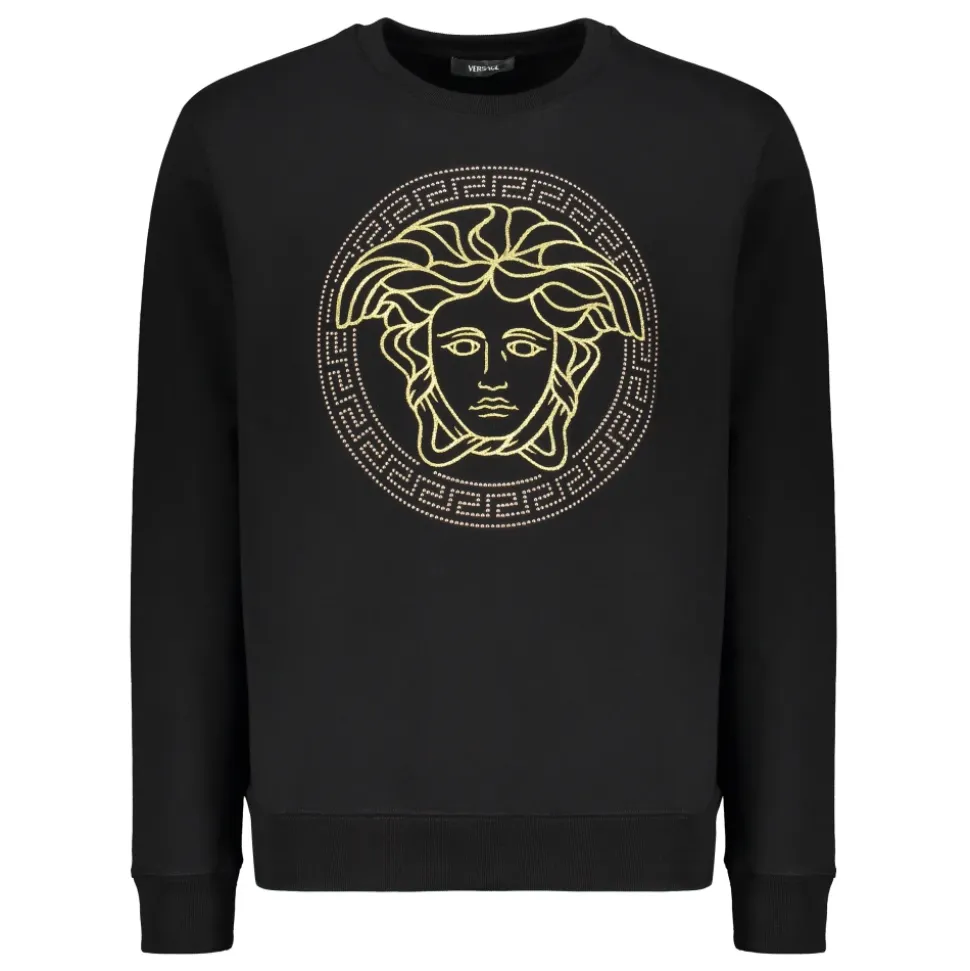 Embroidered Cotton Sweatshirt with Ribbed Edges