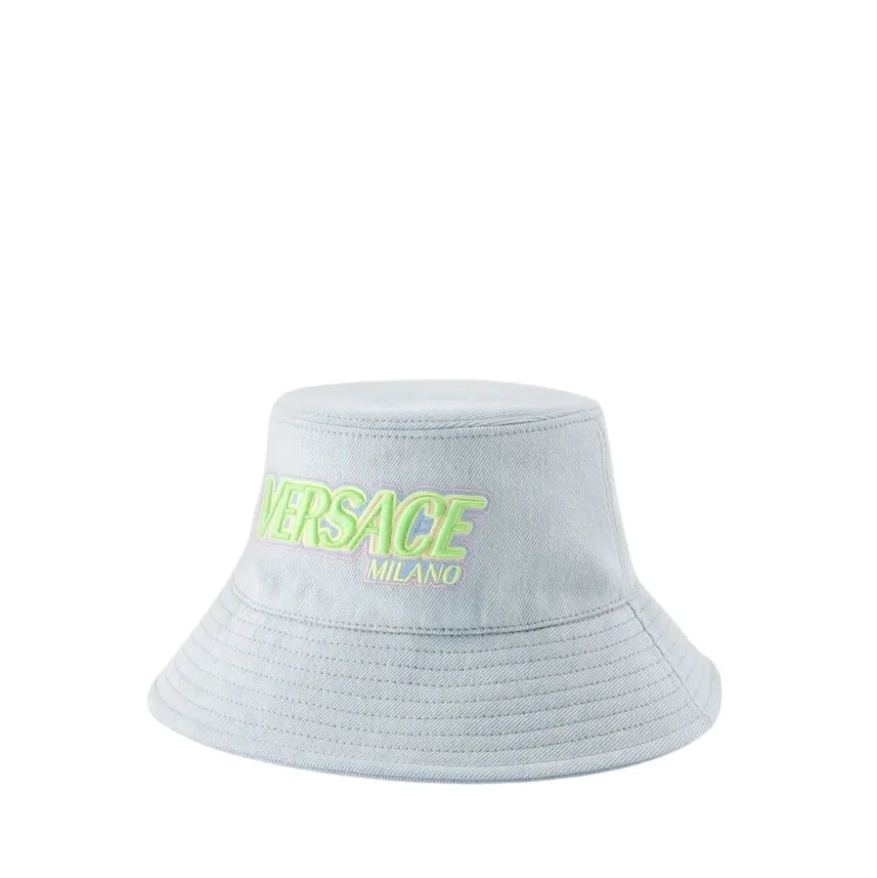 Embroidered Logo Bucket Hat - Versace - Denim - Blue