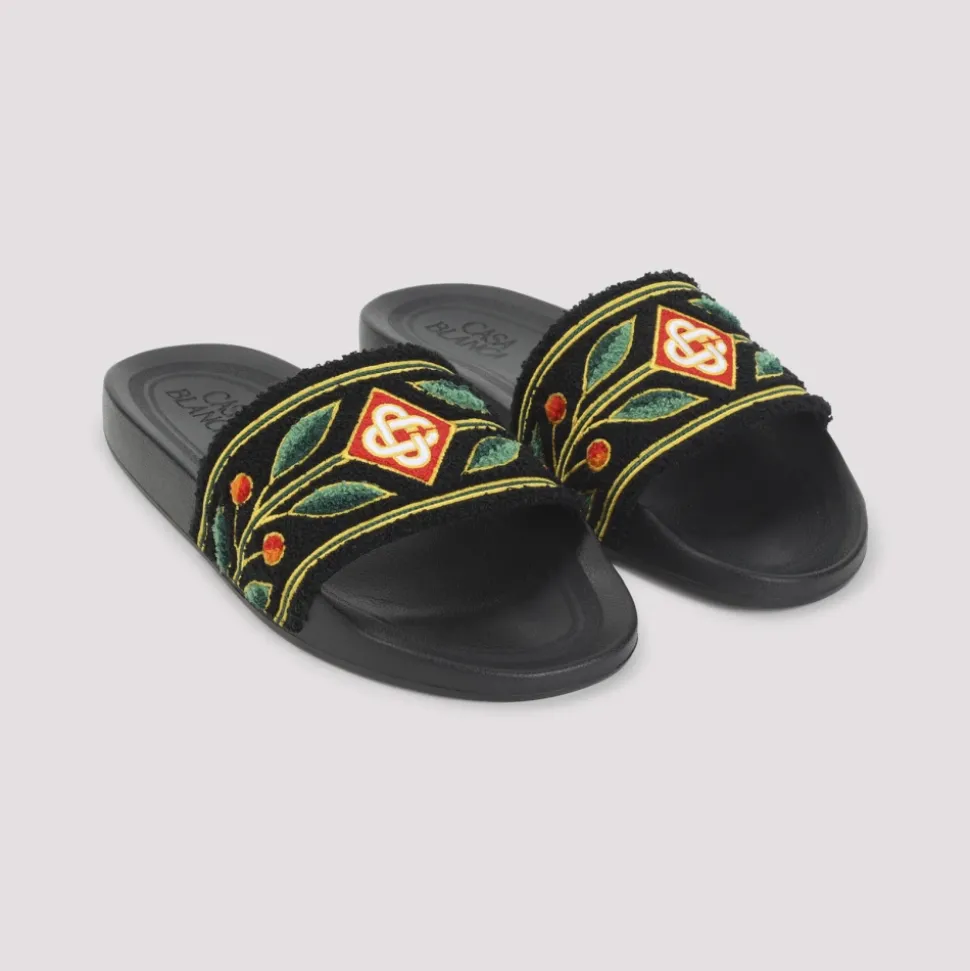 Embroidered Terry Slides