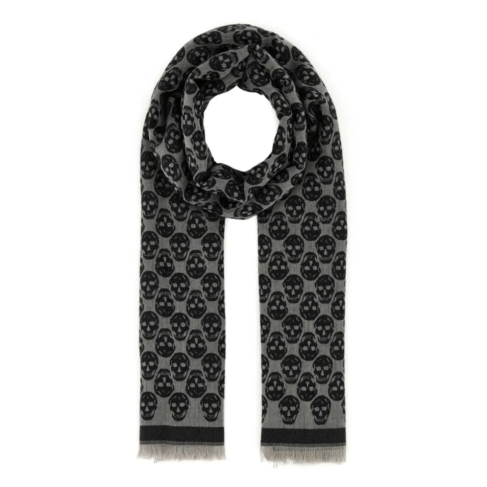 Embroidered Wool Blend Foulard Scarf