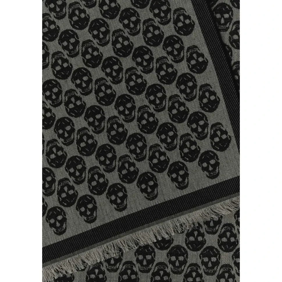 Embroidered Wool Blend Foulard Scarf