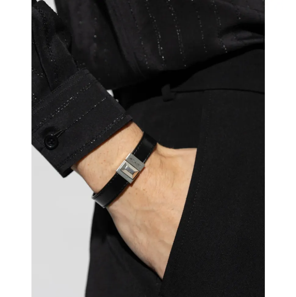 Engraved Logo Leather Bracelet
