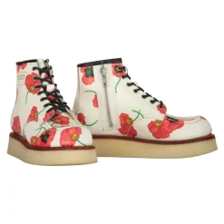 Floral Print Leather Ankle Boots