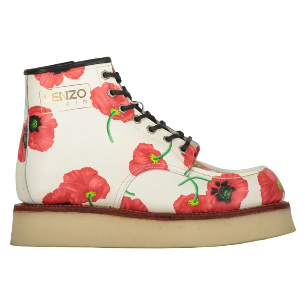 Floral Print Leather Ankle Boots