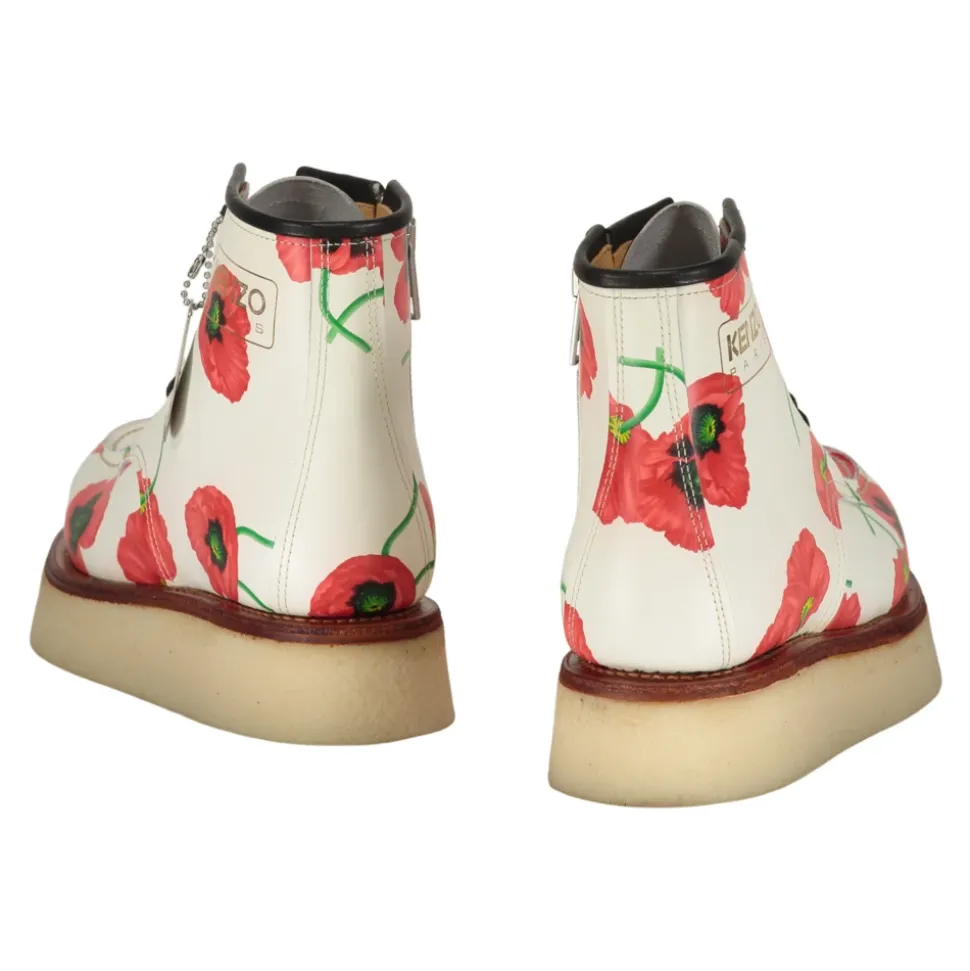 Floral Print Leather Ankle Boots