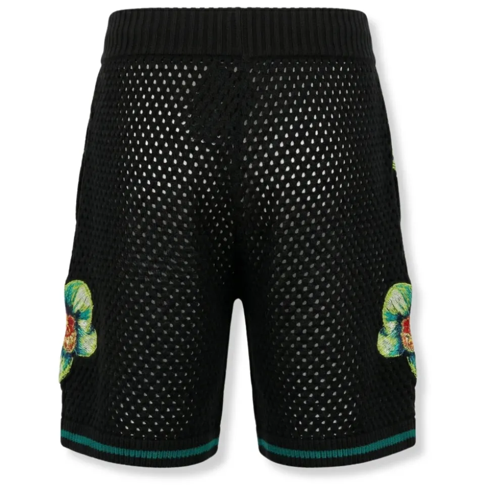 Glitch Orchid Embroidered Crochet Shorts