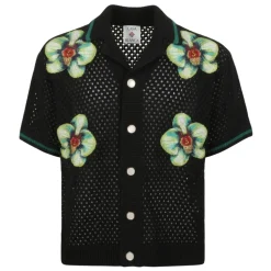 Glitch Orchid Embroidered Short Sleeve Crochet Shirt