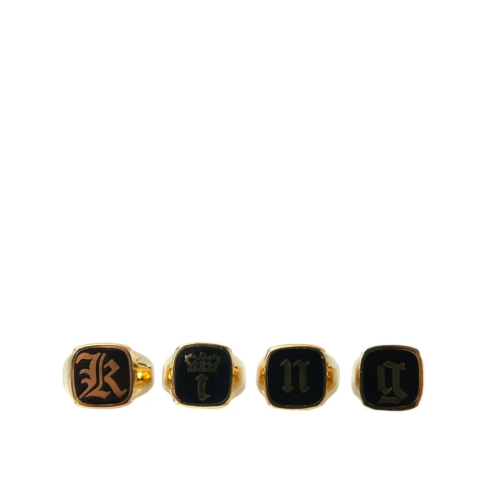 Gold Brass Enamel Set of 4 Rings