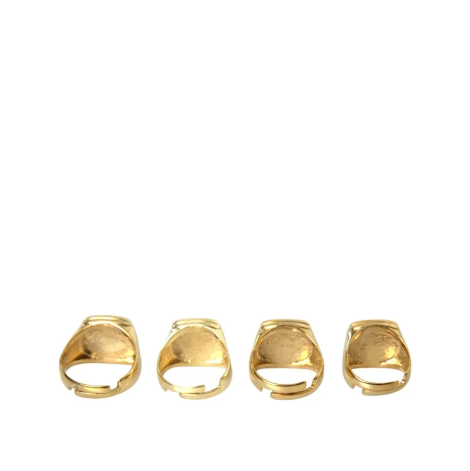 Gold Brass Enamel Set of 4 Rings