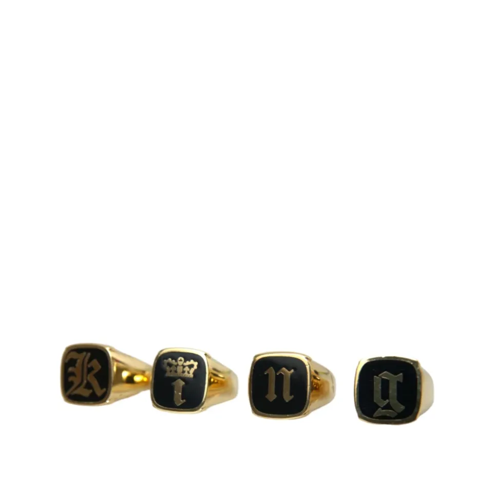 Gold Brass Enamel Set of 4 Rings