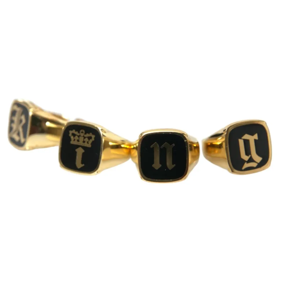 Gold Brass Enamel Set of 4 Rings