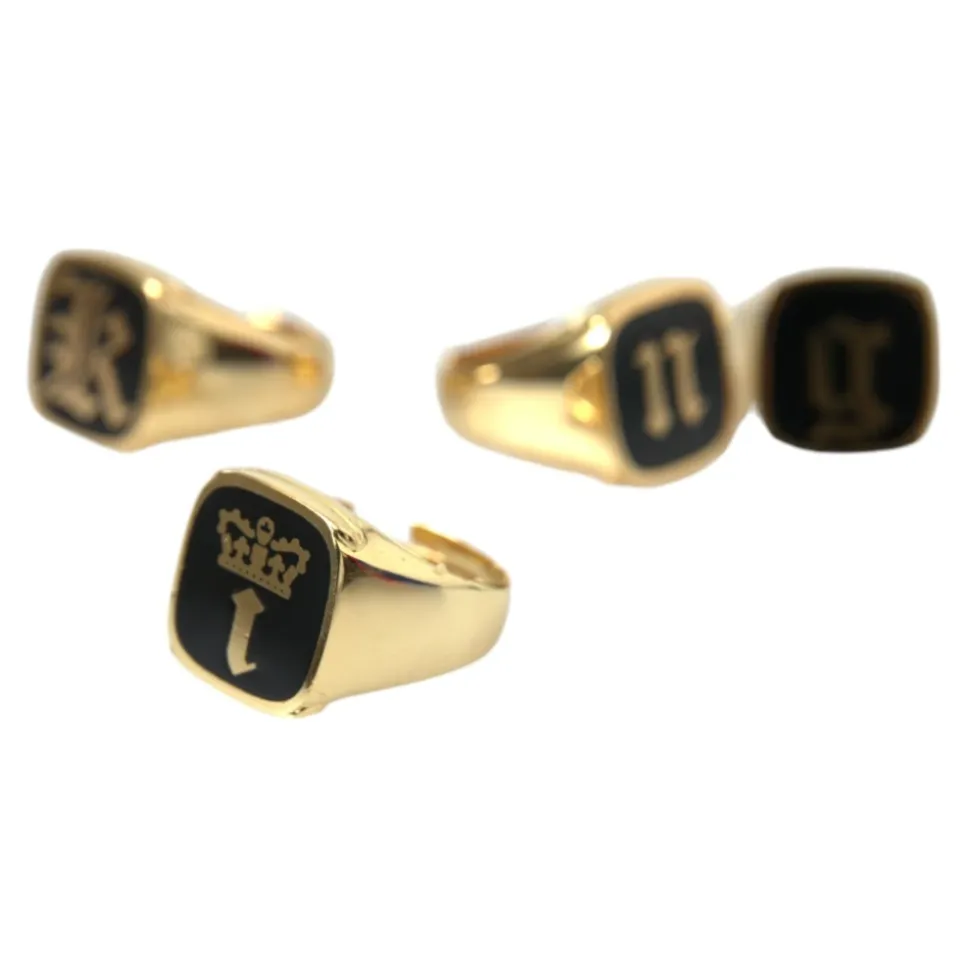 Gold Brass Enamel Set of 4 Rings