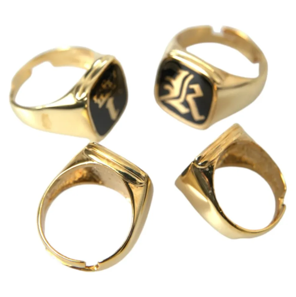 Gold Brass Enamel Set of 4 Rings