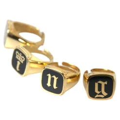 Gold Brass Enamel Set of 4 Rings