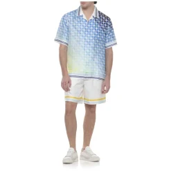 Gradient Tennis Tile Short Sleeve Silk Shirt