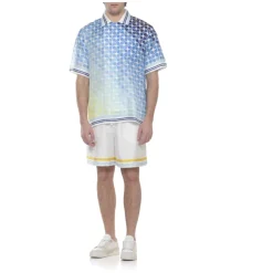 Gradient Tennis Tile Short Sleeve Silk Shirt