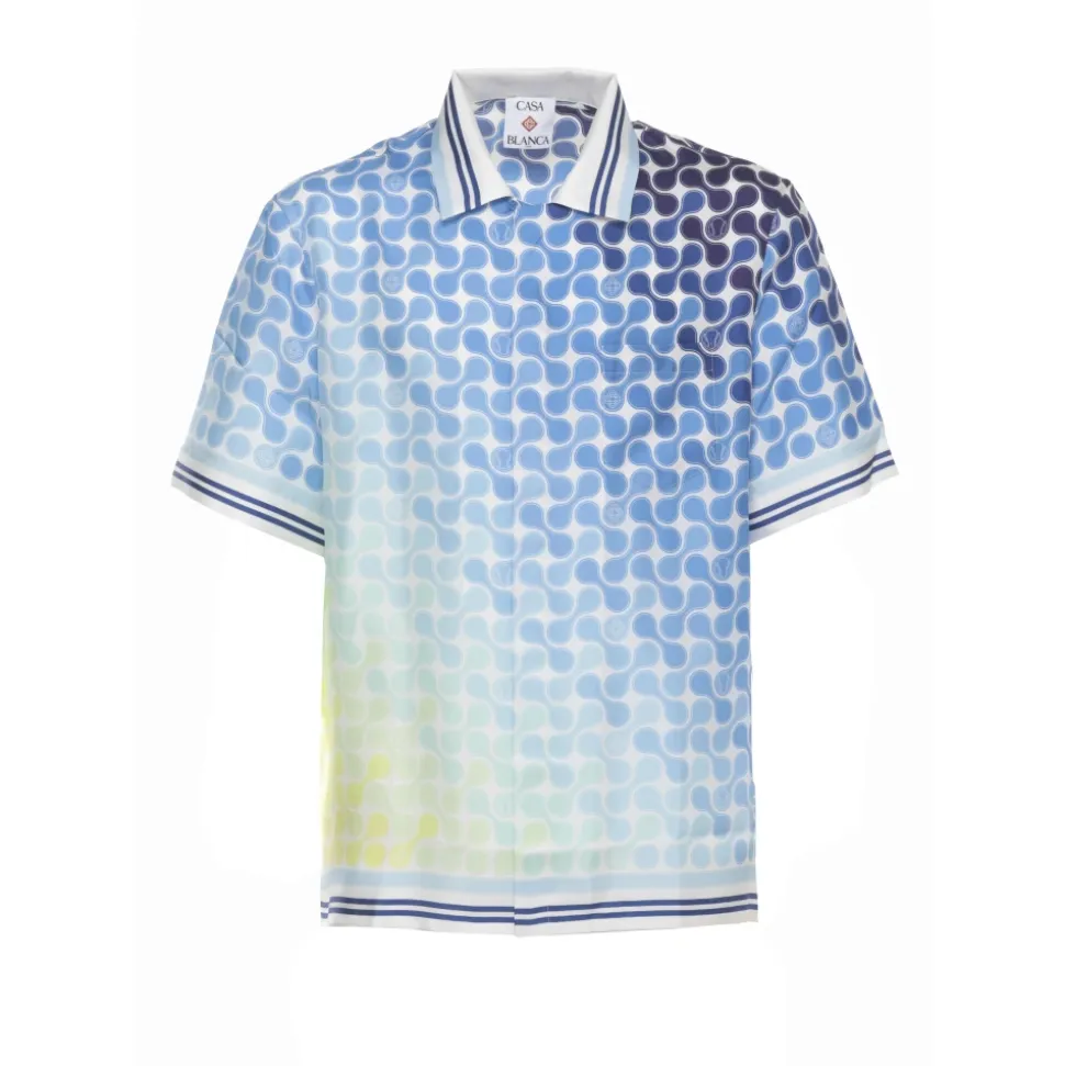 Gradient Tennis Tile Short Sleeve Silk Shirt