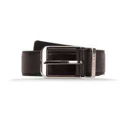 Grained Leather Logo Buckle Belt