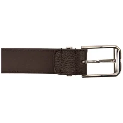 Grained Leather Logo Buckle Belt