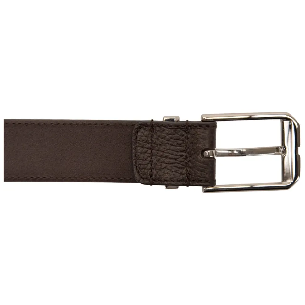 Grained Leather Logo Buckle Belt