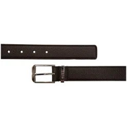 Grained Leather Logo Buckle Belt