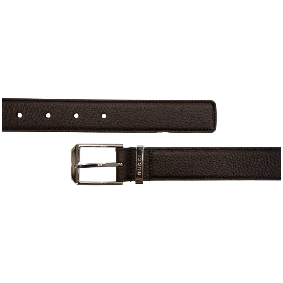 Grained Leather Logo Buckle Belt