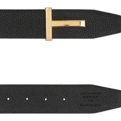 Grainy Leather Reversible Belt with Gold-tone Buckle