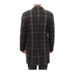 Gray Checkered Double Breasted Wool Coat