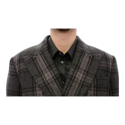 Gray Checkered Double Breasted Wool Coat
