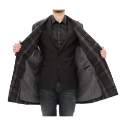 Gray Checkered Double Breasted Wool Coat